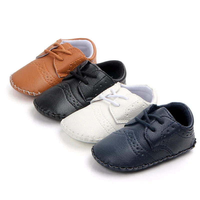 Meckior New Baby Shoes Retro Leather Boy Girl Shoes Toddler Rubber Sole Anti-slip First Walkers Newborn Infant Baby Crib Shoes