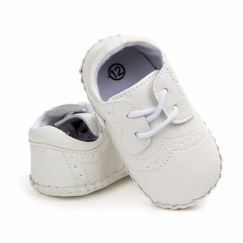 Meckior New Baby Shoes Retro Leather Boy Girl Shoes Toddler Rubber Sole Anti-slip First Walkers Newborn Infant Baby Crib Shoes