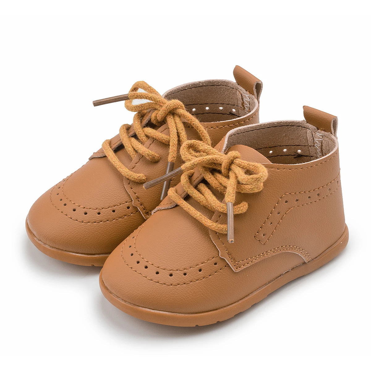 Meckior New Baby Shoes Retro Leather Boy Girl Shoes Toddler Rubber Sole Anti-slip First Walkers Newborn Infant Baby Crib Shoes