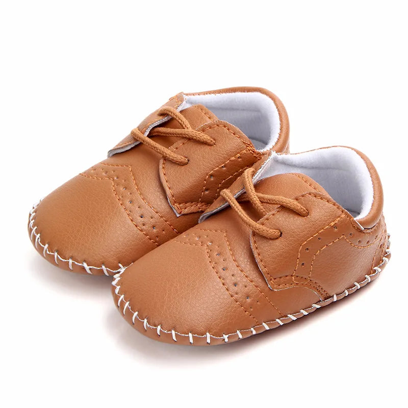 Meckior New Baby Shoes Retro Leather Boy Girl Shoes Toddler Rubber Sole Anti-slip First Walkers Newborn Infant Baby Crib Shoes