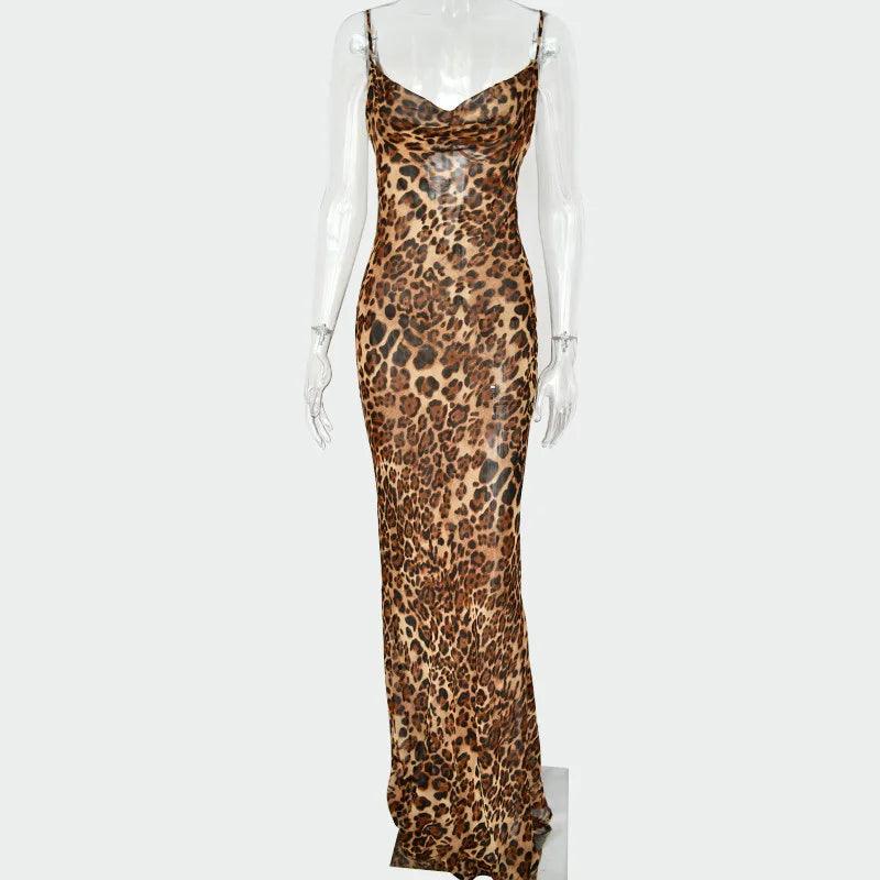 Julissa Mo Leopard Print V-Neck Sexy Bodycon Long Dress Women Lace Up Backless Summer Dresses Female Straps Party Beach Vestidos - E-line.com
