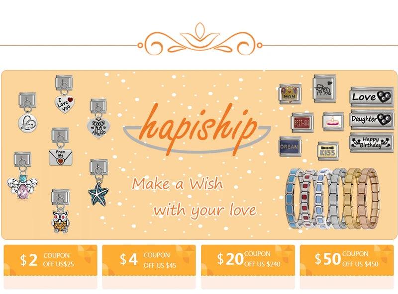 Hapiship 2023 Fashion Charm Italian Links Flower Flower Bee Tent Fit 9mm Bracelet Stainless Steel Making DIY Jewelry DJ661-C - E-line.com