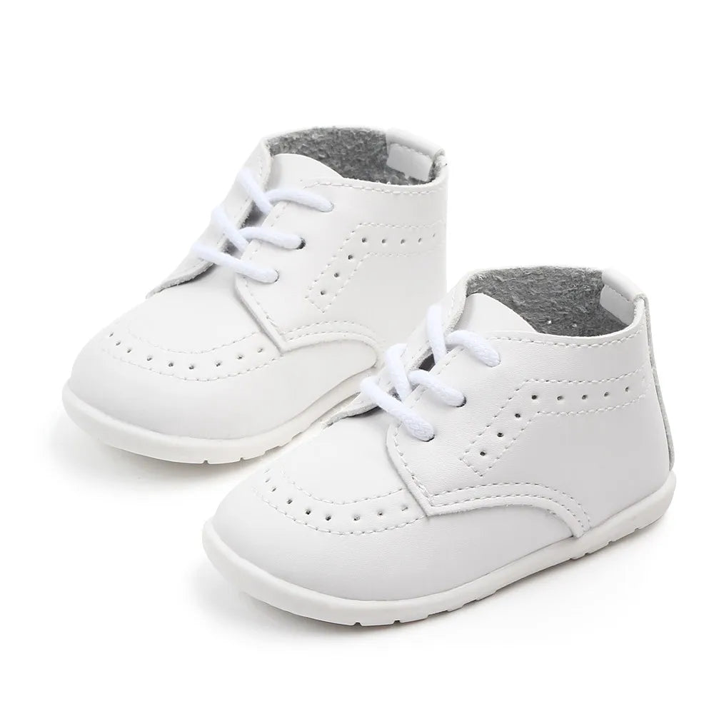 Meckior New Baby Shoes Retro Leather Boy Girl Shoes Toddler Rubber Sole Anti-slip First Walkers Newborn Infant Baby Crib Shoes