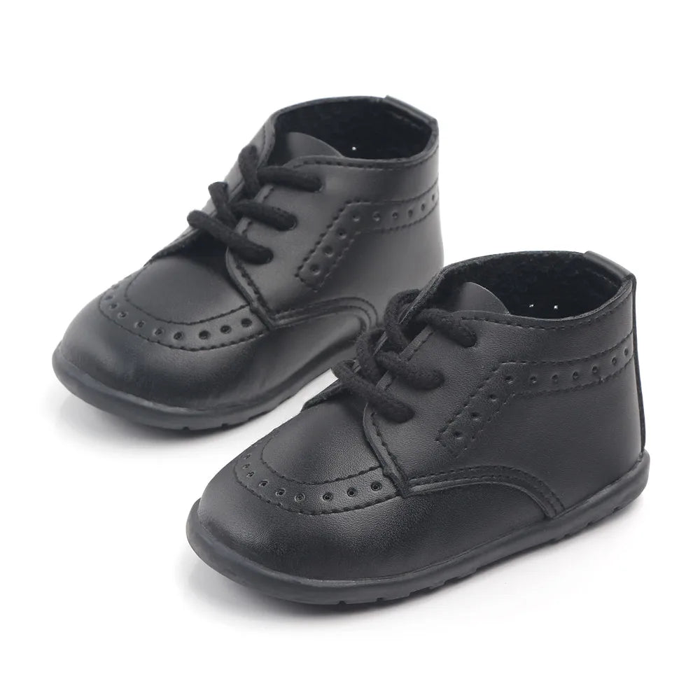 Meckior New Baby Shoes Retro Leather Boy Girl Shoes Toddler Rubber Sole Anti-slip First Walkers Newborn Infant Baby Crib Shoes