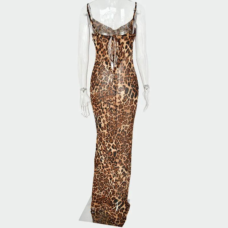 Julissa Mo Leopard Print V-Neck Sexy Bodycon Long Dress Women Lace Up Backless Summer Dresses Female Straps Party Beach Vestidos - E-line.com