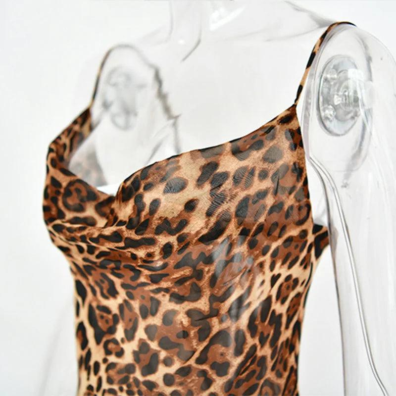 Julissa Mo Leopard Print V-Neck Sexy Bodycon Long Dress Women Lace Up Backless Summer Dresses Female Straps Party Beach Vestidos - E-line.com