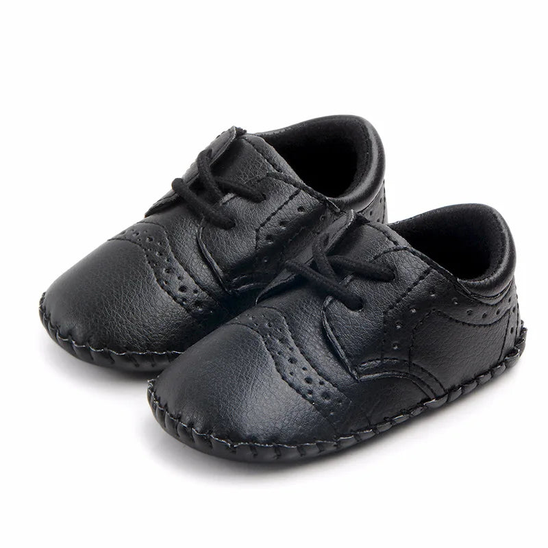 Meckior New Baby Shoes Retro Leather Boy Girl Shoes Toddler Rubber Sole Anti-slip First Walkers Newborn Infant Baby Crib Shoes