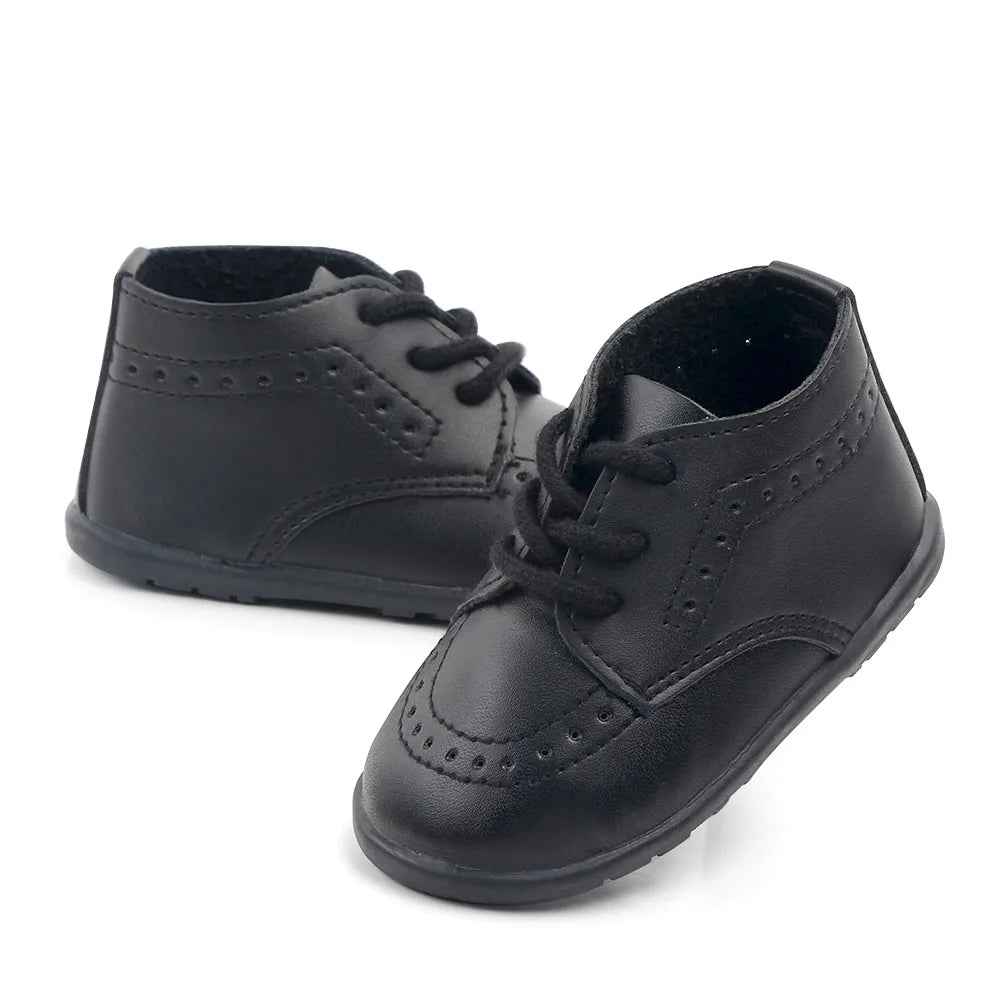 Meckior New Baby Shoes Retro Leather Boy Girl Shoes Toddler Rubber Sole Anti-slip First Walkers Newborn Infant Baby Crib Shoes