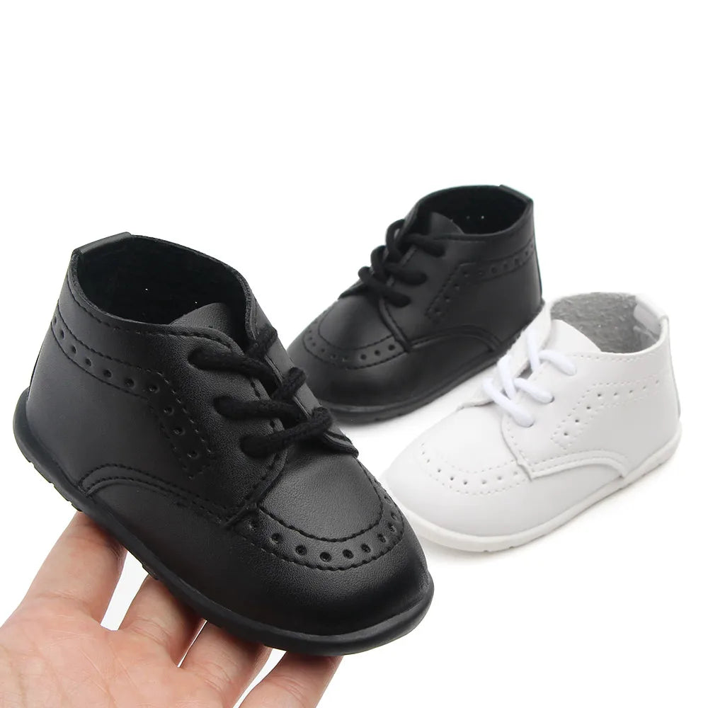 Meckior New Baby Shoes Retro Leather Boy Girl Shoes Toddler Rubber Sole Anti-slip First Walkers Newborn Infant Baby Crib Shoes