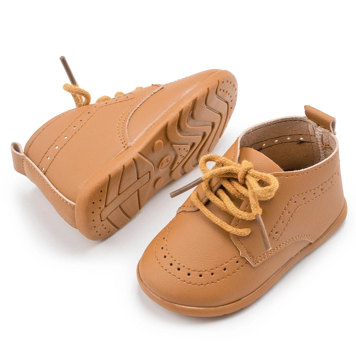 Meckior New Baby Shoes Retro Leather Boy Girl Shoes Toddler Rubber Sole Anti-slip First Walkers Newborn Infant Baby Crib Shoes
