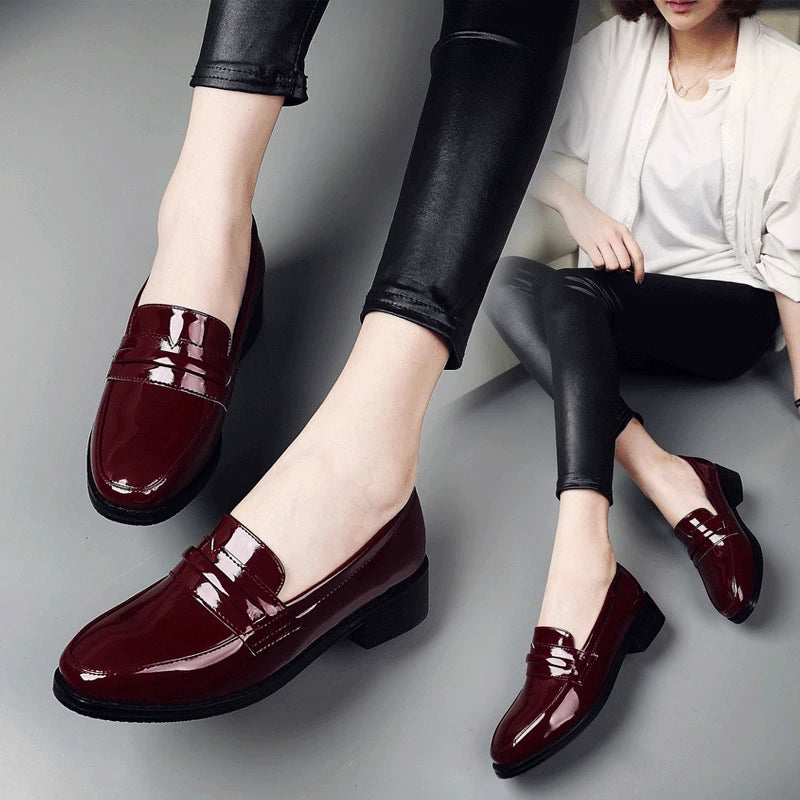 EAGSITY British style Loafers shoes Women slip on Square heel pointed toe Dress Shoes party office lady casual sneaker shoes