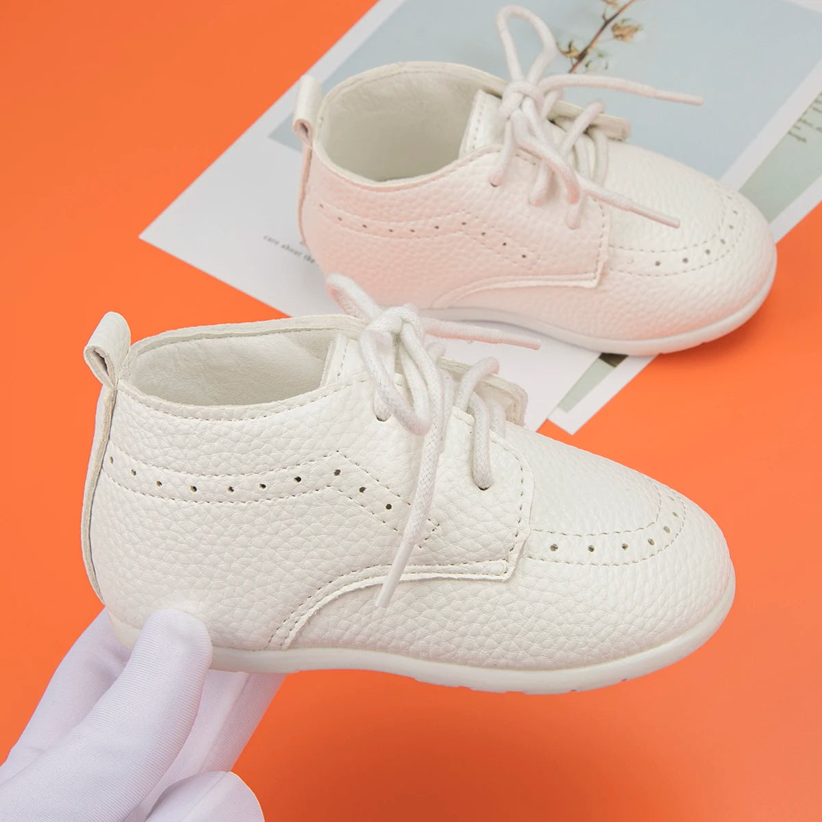 Meckior New Baby Shoes Retro Leather Boy Girl Shoes Toddler Rubber Sole Anti-slip First Walkers Newborn Infant Baby Crib Shoes