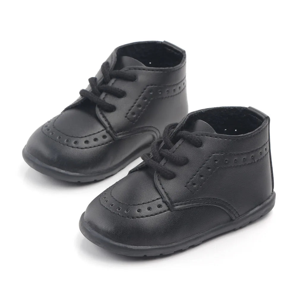 Meckior New Baby Shoes Retro Leather Boy Girl Shoes Toddler Rubber Sole Anti-slip First Walkers Newborn Infant Baby Crib Shoes