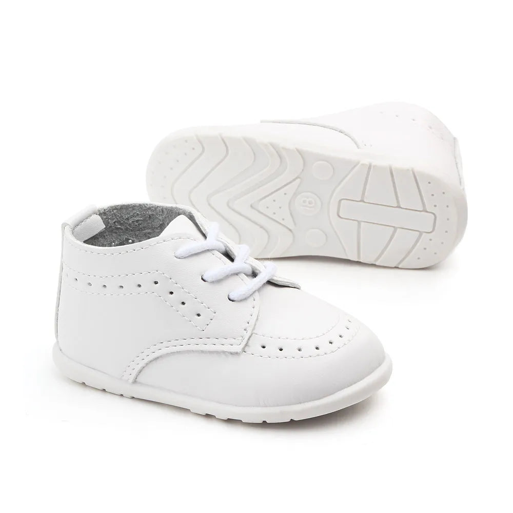 Meckior New Baby Shoes Retro Leather Boy Girl Shoes Toddler Rubber Sole Anti-slip First Walkers Newborn Infant Baby Crib Shoes