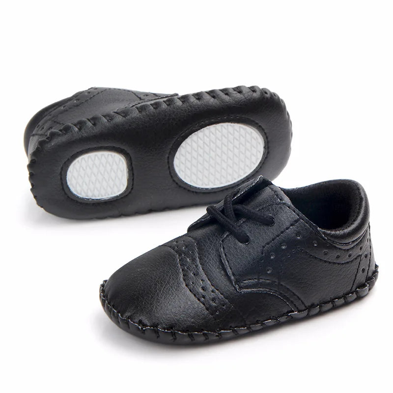 Meckior New Baby Shoes Retro Leather Boy Girl Shoes Toddler Rubber Sole Anti-slip First Walkers Newborn Infant Baby Crib Shoes
