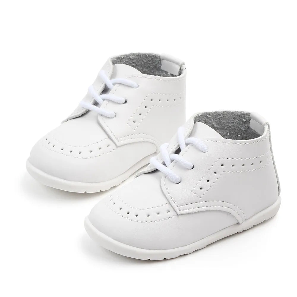Meckior New Baby Shoes Retro Leather Boy Girl Shoes Toddler Rubber Sole Anti-slip First Walkers Newborn Infant Baby Crib Shoes