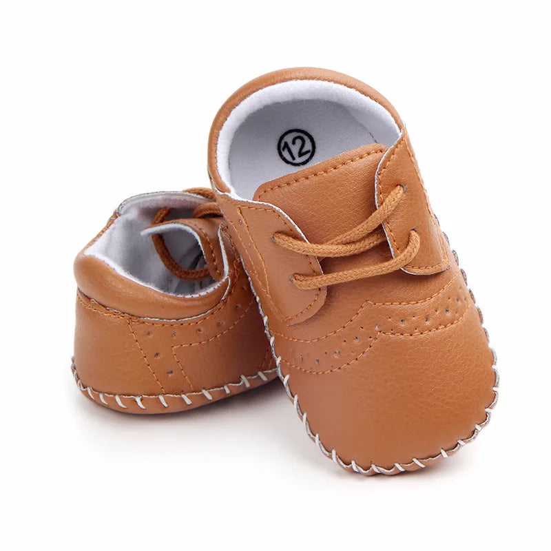 Meckior New Baby Shoes Retro Leather Boy Girl Shoes Toddler Rubber Sole Anti-slip First Walkers Newborn Infant Baby Crib Shoes