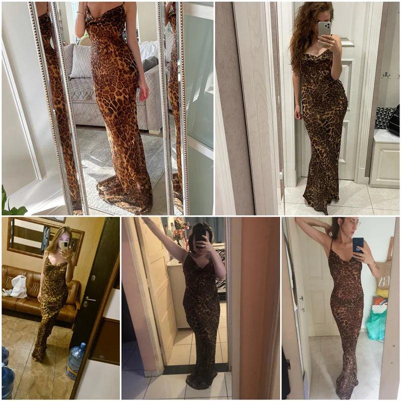 Julissa Mo Leopard Print V-Neck Sexy Bodycon Long Dress Women Lace Up Backless Summer Dresses Female Straps Party Beach Vestidos - E-line.com