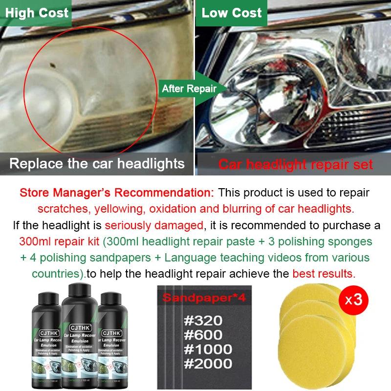 Car Headlight Restoration Polishing Kits Headlamp Scratch Remover Repair Cleaning Paste Remove Oxidation Headlight Polish Liquid - E-line.com