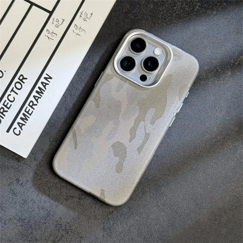 INS Camouflage Leather Wireless charging MagSafe Case for iphone 15 13 14pro 12 15pro 14 pro max Lens protection armor cover