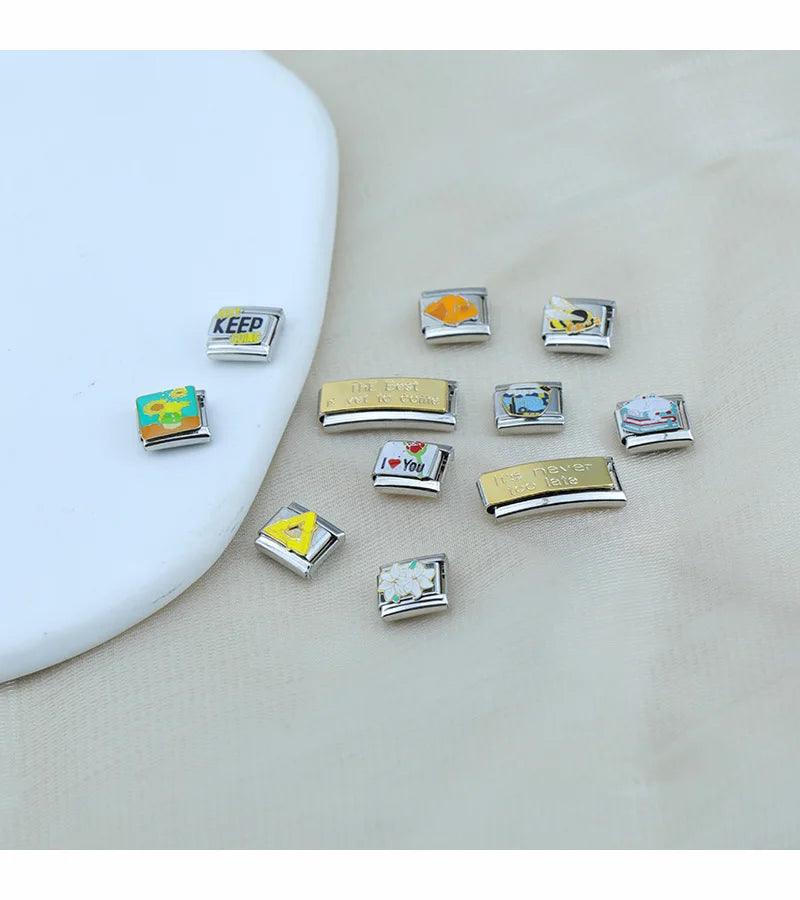 Hapiship 2023 Fashion Charm Italian Links Flower Flower Bee Tent Fit 9mm Bracelet Stainless Steel Making DIY Jewelry DJ661-C - E-line.com