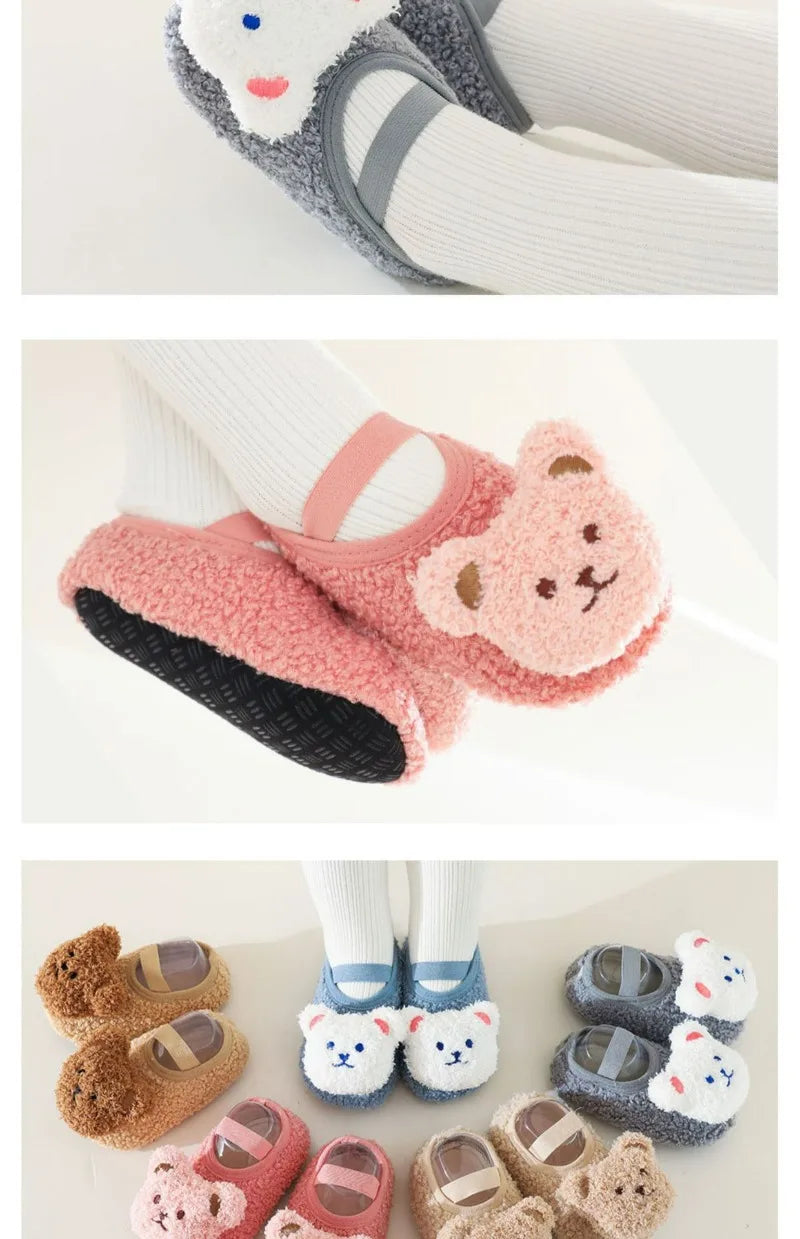 Cartoon Bear Baby Floor Socks Winter Warm Toddler Walking Shoes Kids Soft Sole First Walkers Anti-slip Newborn Infant Crib Shoes