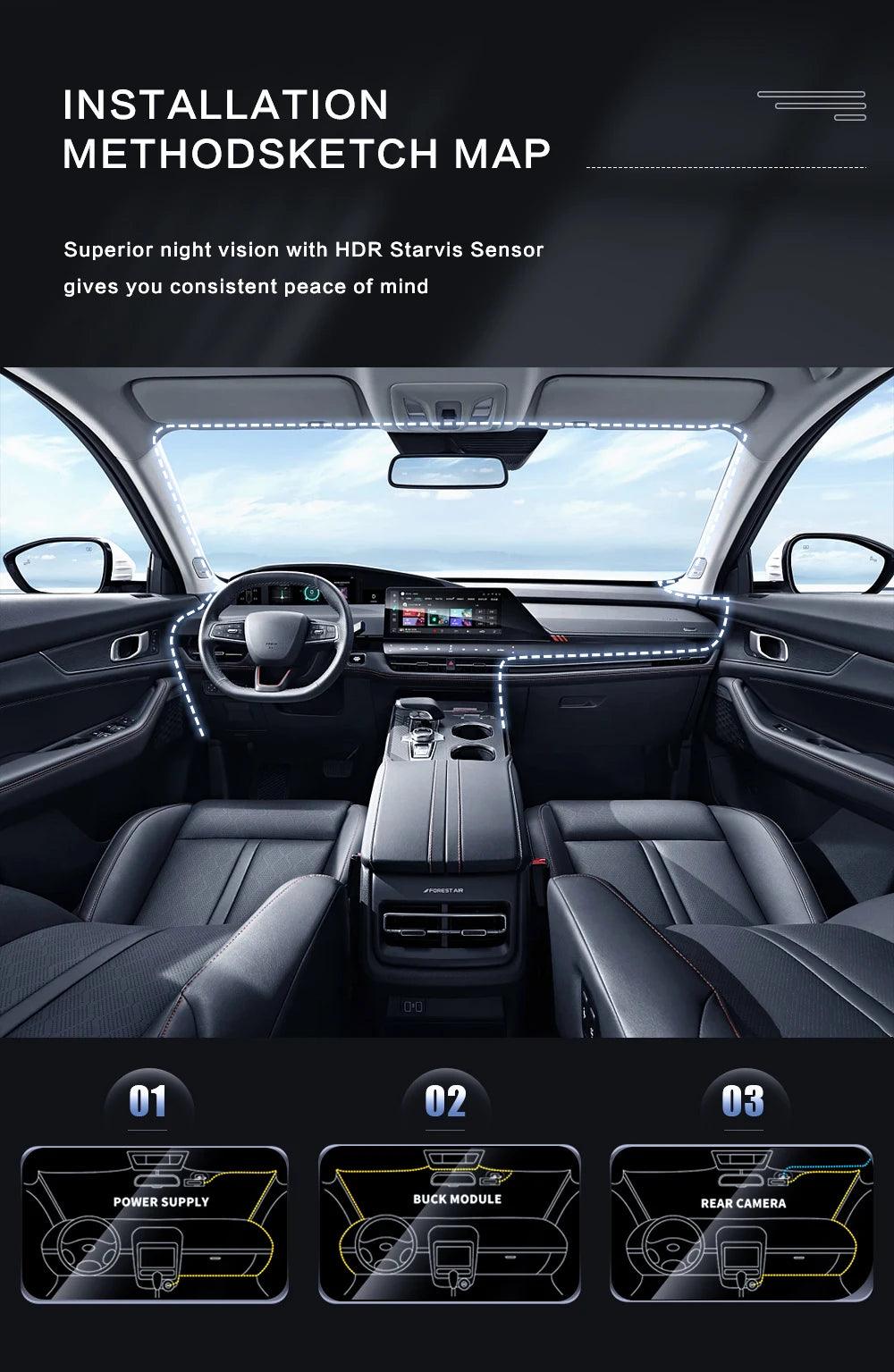 Dash Cam W/ IR Night Vision Loop Recording & 2" IPS Screen 1080P 3 Camera , DVR recorder, video recorder, Vehicle DVR