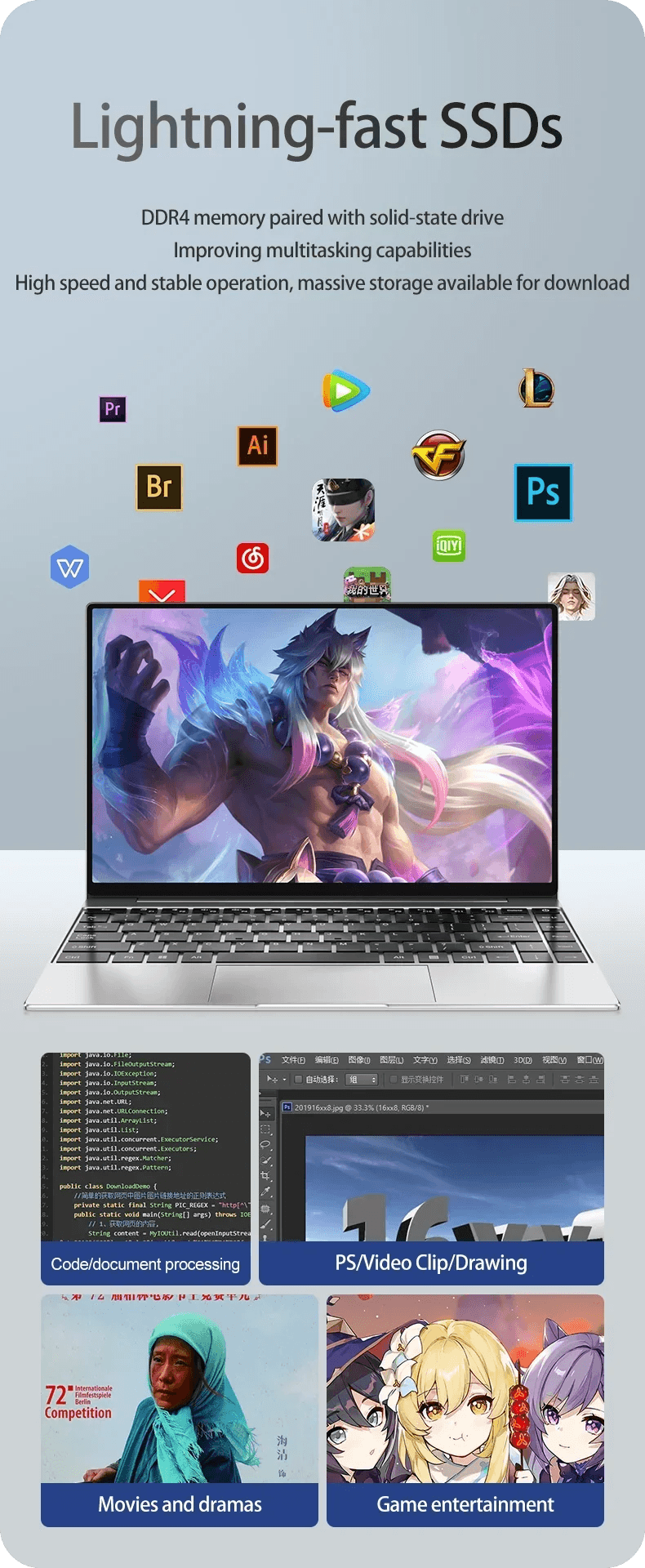 Laptop Intel Pentium N3700 16GB RAM 1024GB SSD Notebook 1920*1080 Resolution Windows 11 Unlock Computer Office Study Gamer PC