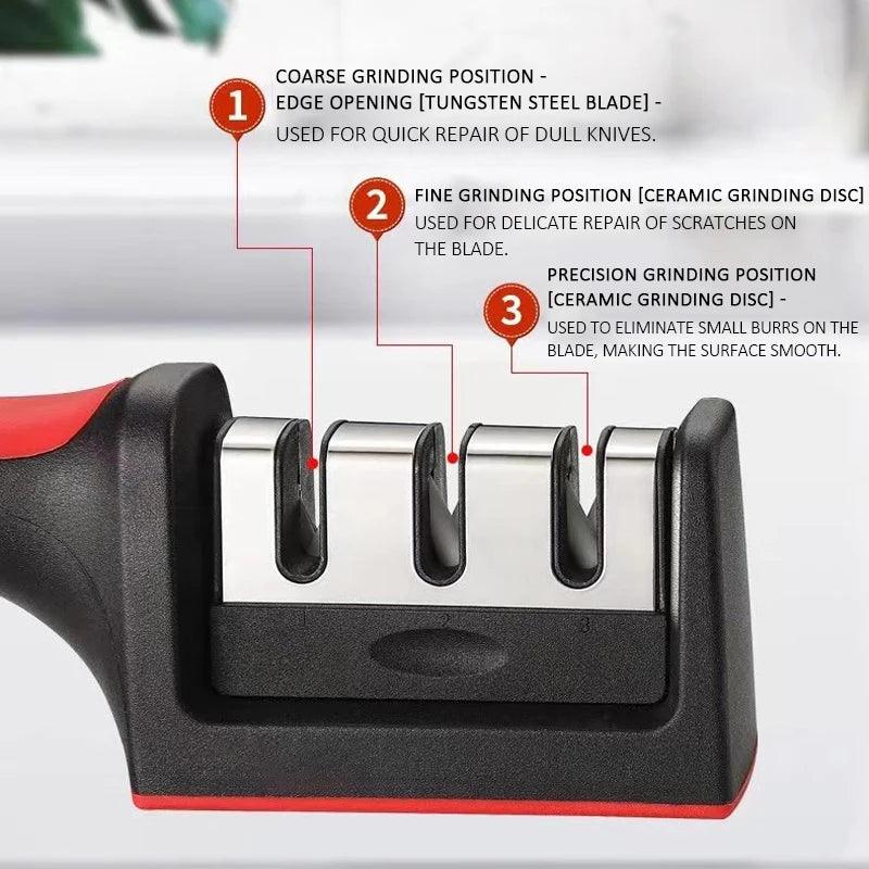 Kitchen 3/4-Segment Knife Sharpener Household Multi-Functional Hand-Held 3/4-Purpose Black Sharpening Stone - E-line.com