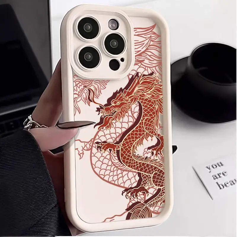 Luxury Fashion East Dragon Soft Phone Case For iPhone 11 12 13 14 15 16 Pro Max XR XS X 7 8 Plus SE 2020 Silicone INS Covers