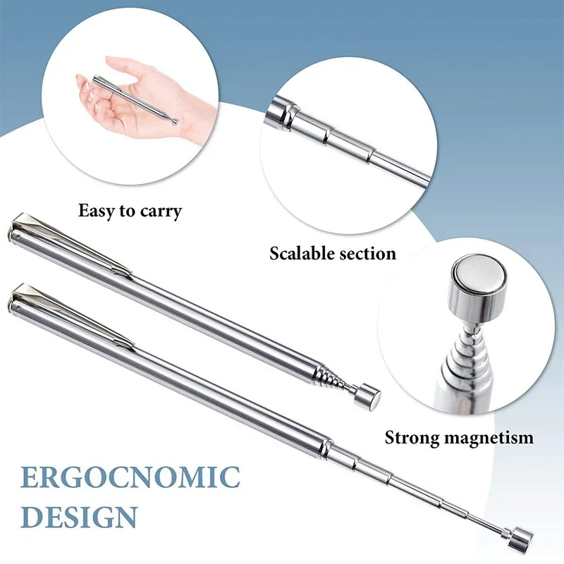 Mini Portable Telescopic Magnetic Pen Handy Tool with Light Capacity for Picking Up Nut Bolt Extendable Metal Pickup Rod Stick