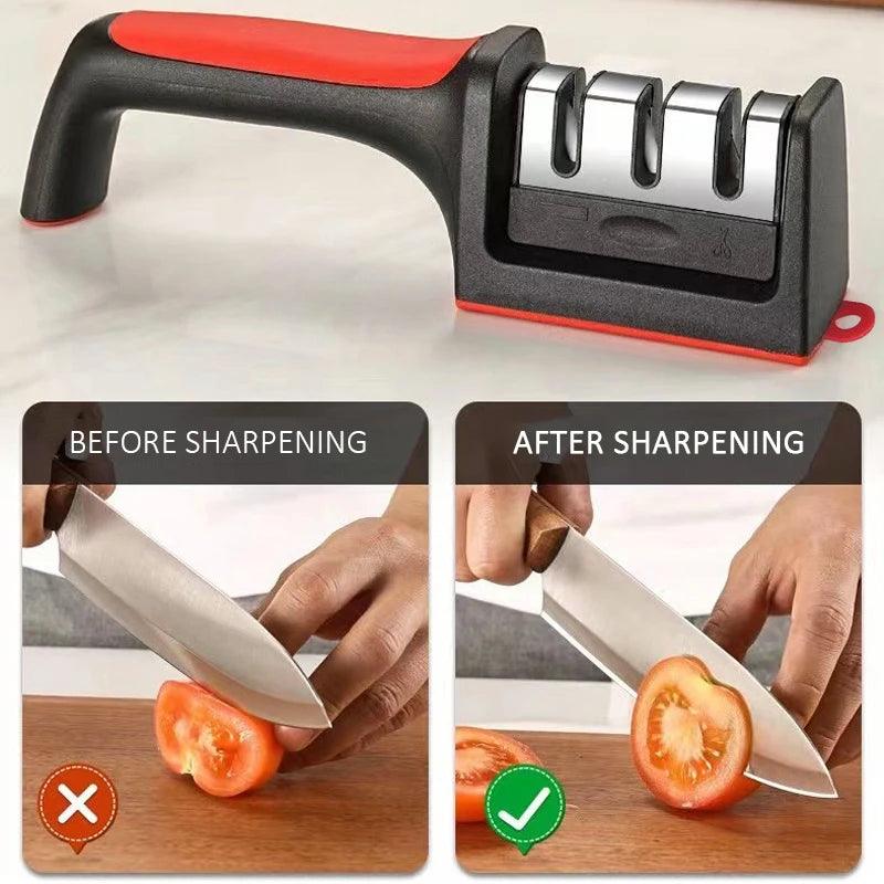 Kitchen 3/4-Segment Knife Sharpener Household Multi-Functional Hand-Held 3/4-Purpose Black Sharpening Stone - E-line.com