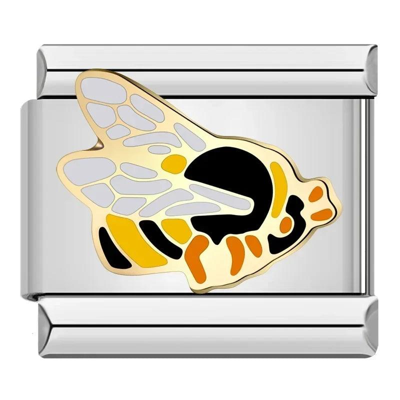 Hapiship 2023 Fashion Charm Italian Links Flower Flower Bee Tent Fit 9mm Bracelet Stainless Steel Making DIY Jewelry DJ661-C - E-line.com