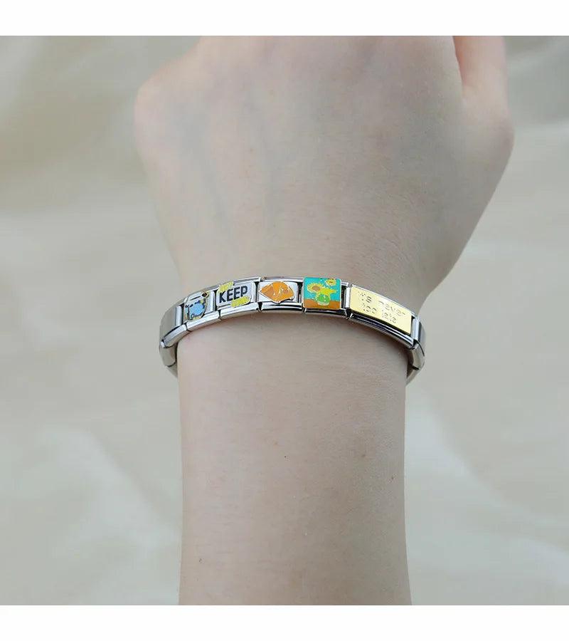 Hapiship 2023 Fashion Charm Italian Links Flower Flower Bee Tent Fit 9mm Bracelet Stainless Steel Making DIY Jewelry DJ661-C - E-line.com