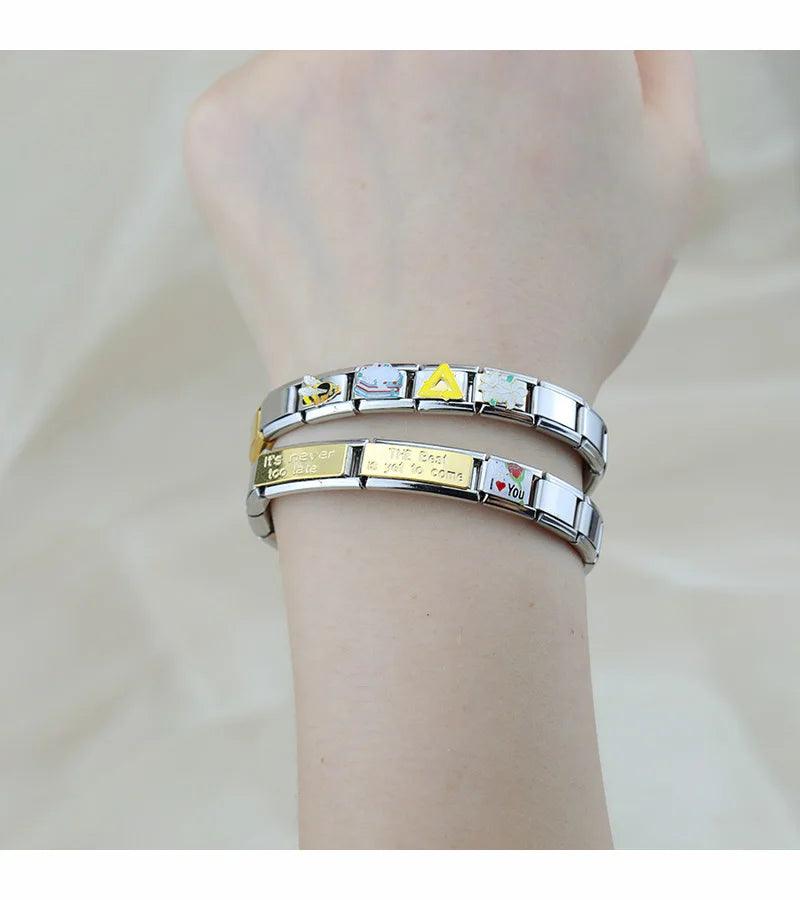 Hapiship 2023 Fashion Charm Italian Links Flower Flower Bee Tent Fit 9mm Bracelet Stainless Steel Making DIY Jewelry DJ661-C - E-line.com