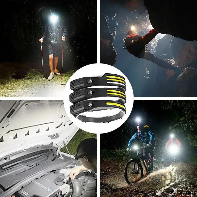 LED Headlamp Sensor Headlight With Built-in Battery Head Flashlight USB Rechargeable Work Light Head Lamp Super Bright Torch - E-line.com