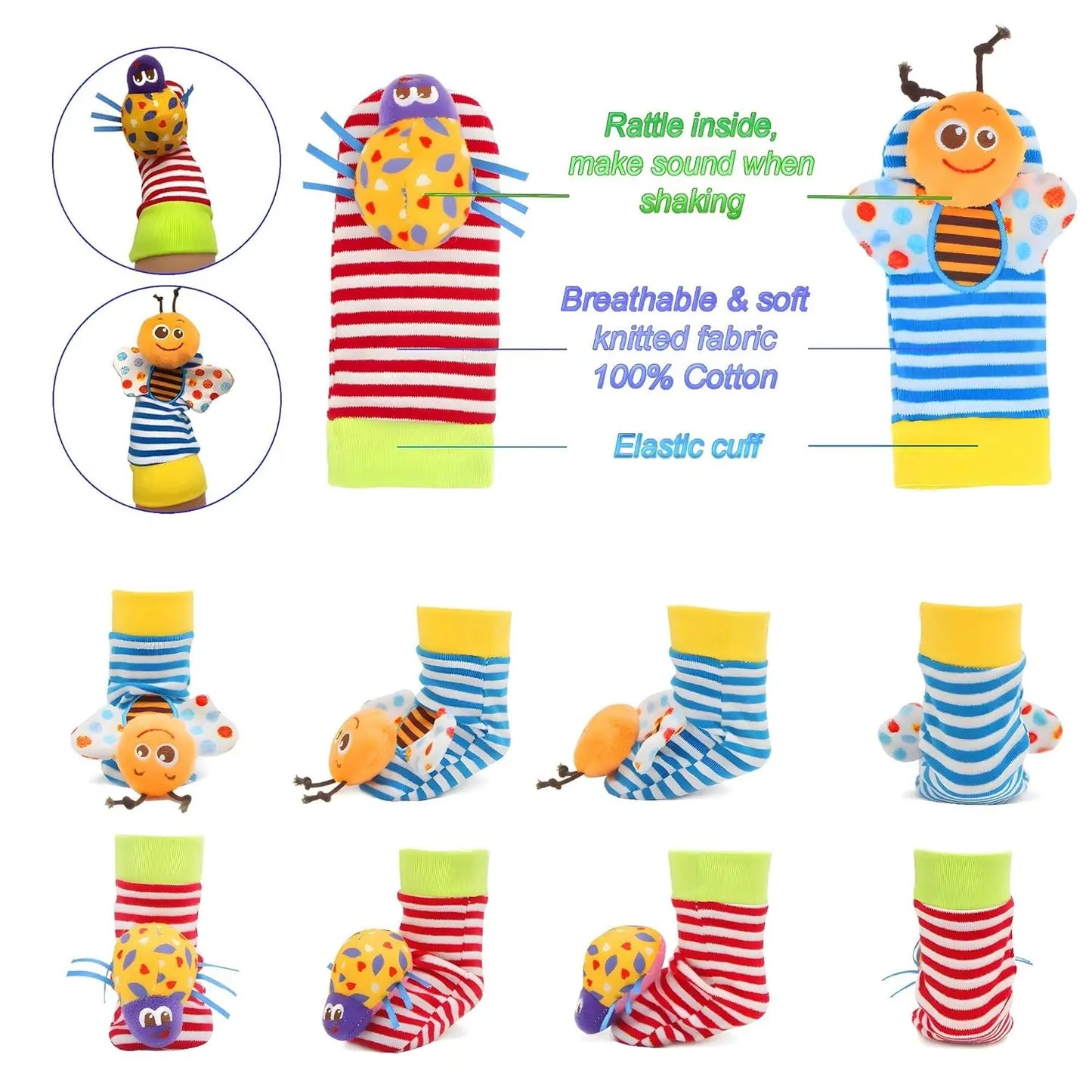 Foot Finder Rattle Sock Baby Toy Wrist Arm Hand Bracelet Rattle Feet Leg Ankle Socks for Newborn Infant Babies Boy Girl Bebe