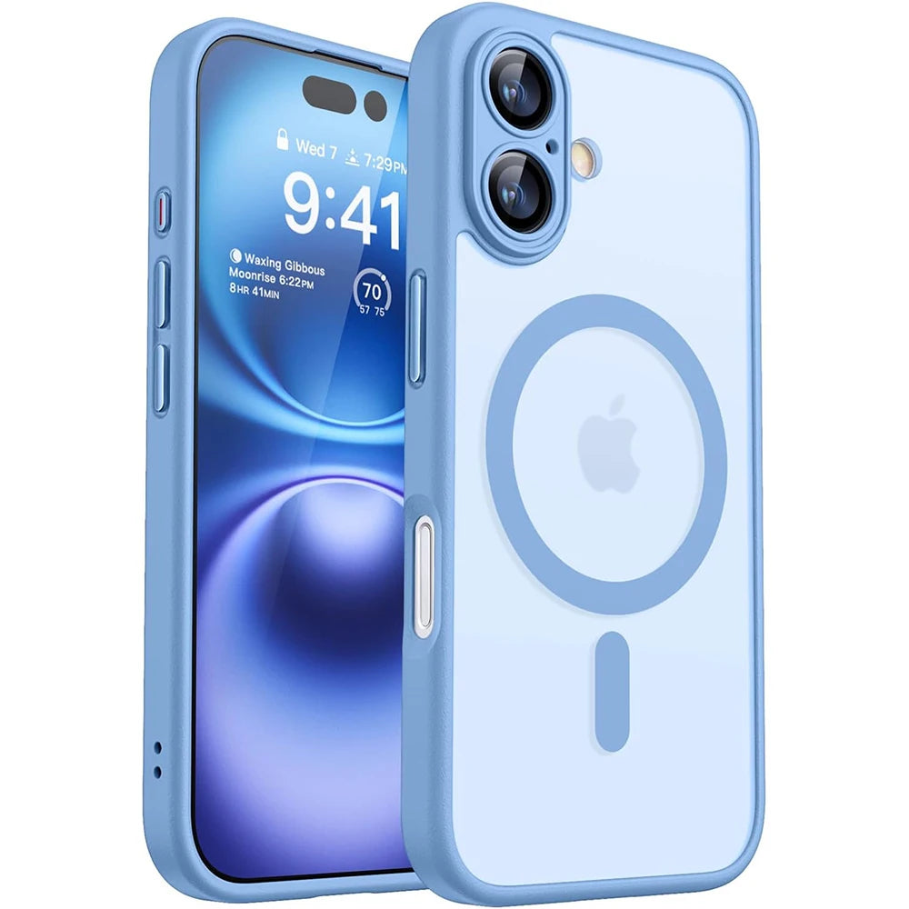 Magnetic Luxury Armor Shockproof Case For iPhone 16 15 14 13 Pro Max Plus For Magsafe Wireless Charge Cover Matte Translucent PC
