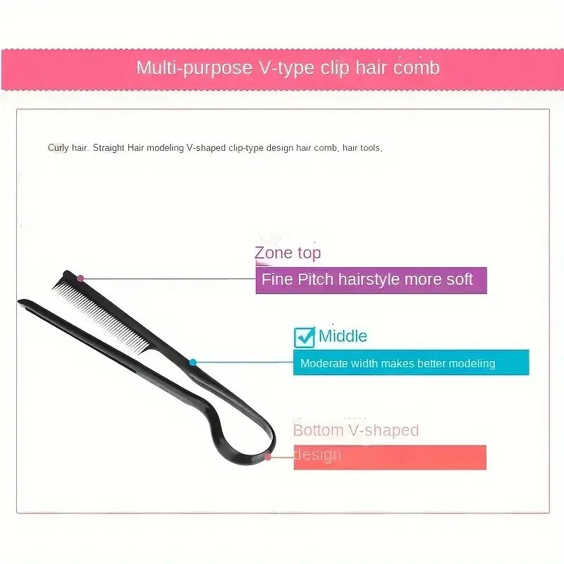 Hairdressing V-Comb Messy Hair Finishing Straightening Splint Comb - Hair Styling Tool Clip special for hair wigs