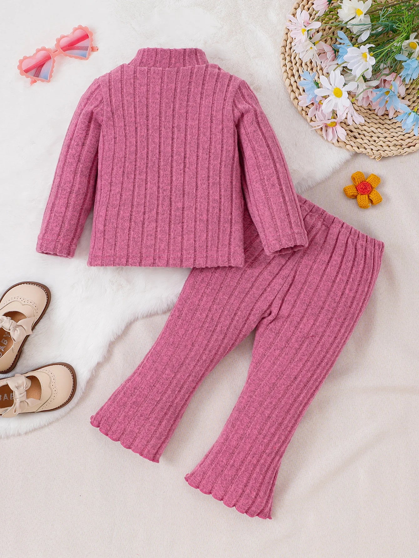 Girl baby Set Half High Collar Solid Color Small Flower Tops +Pants Fashion 2pcs/Set 0-3 Years Cute Girl baby Spring Autumn Set