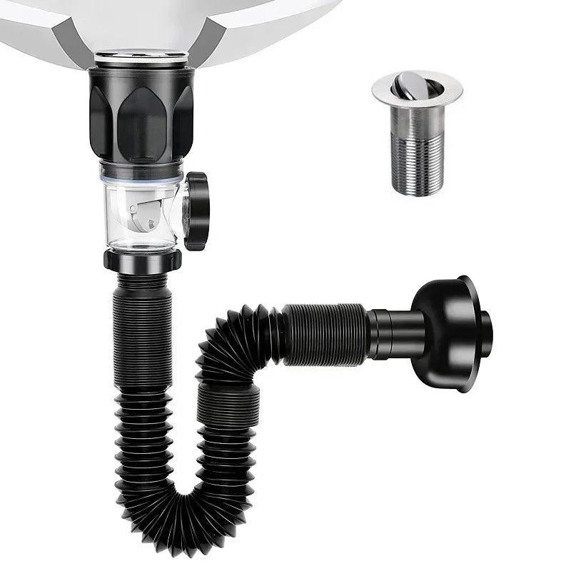 Flip Top Anti-Odor Drain Pipe Set Kitchen Sink Drain Retractable Deodorizing Filter Flexible Downspout Bathroom Anti Clogging