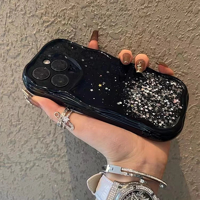 Glitter Wavy Lines Phone Case For iphone 11 12 13 14 15 Pro Max XS Max X XR 7 8 Plus SE 2020 Bumper Transparent Cases Cover