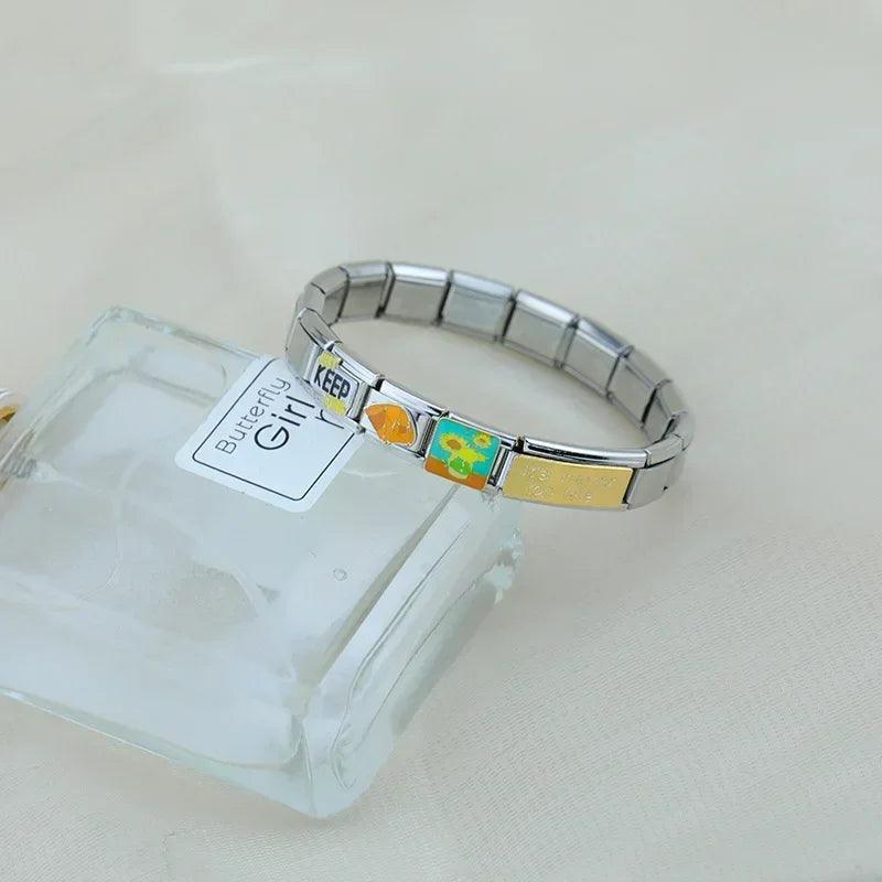 Hapiship 2023 Fashion Charm Italian Links Flower Flower Bee Tent Fit 9mm Bracelet Stainless Steel Making DIY Jewelry DJ661-C - E-line.com