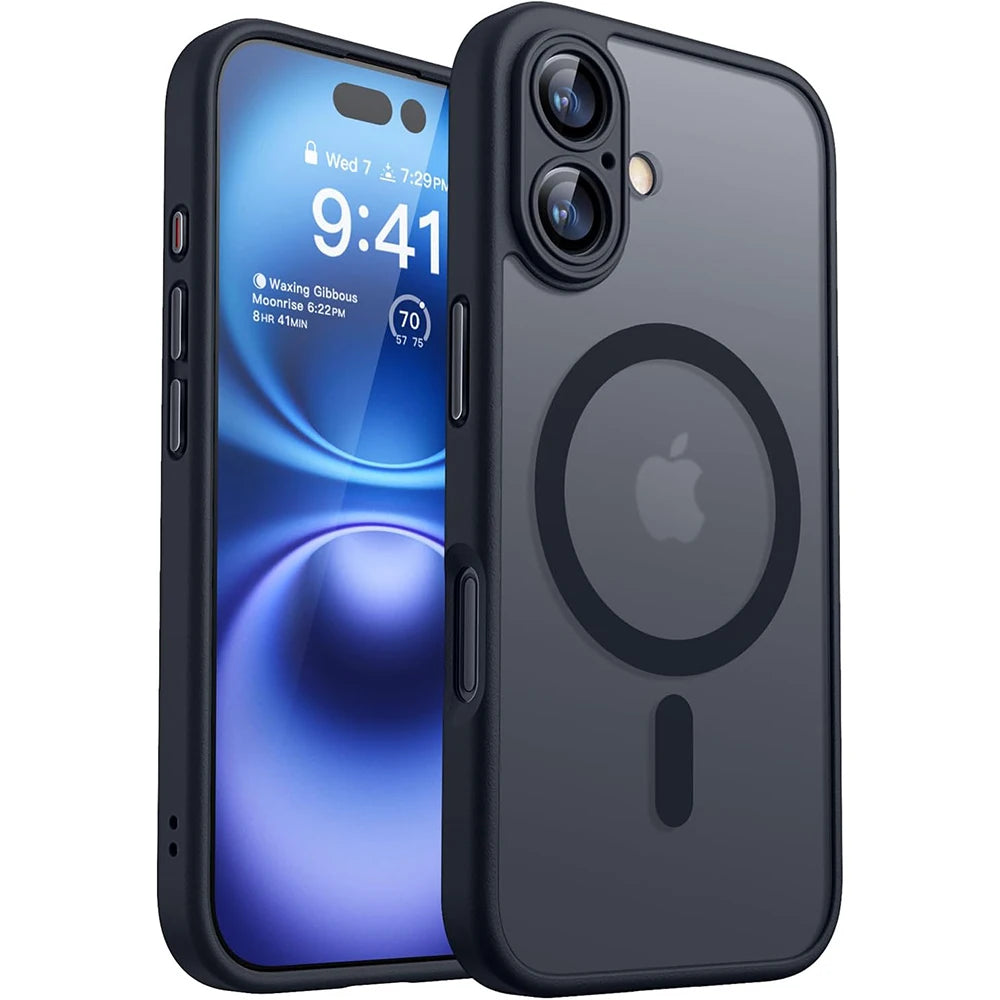 Magnetic Luxury Armor Shockproof Case For iPhone 16 15 14 13 Pro Max Plus For Magsafe Wireless Charge Cover Matte Translucent PC