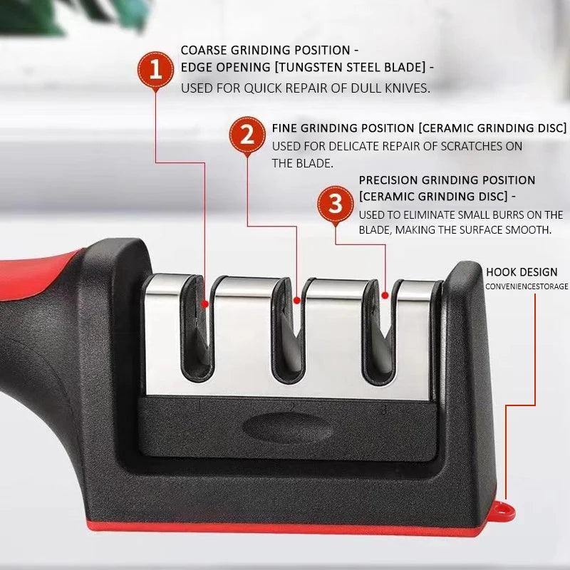 Kitchen 3/4-Segment Knife Sharpener Household Multi-Functional Hand-Held 3/4-Purpose Black Sharpening Stone - E-line.com