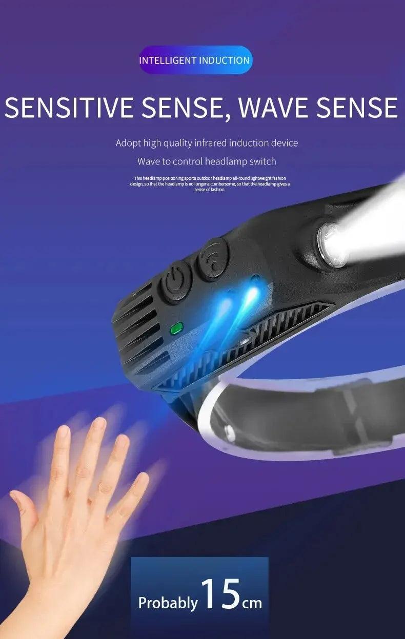 LED Headlamp Sensor Headlight With Built-in Battery Head Flashlight USB Rechargeable Work Light Head Lamp Super Bright Torch - E-line.com