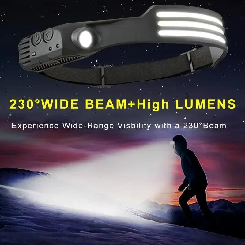 LED Headlamp Sensor Headlight With Built-in Battery Head Flashlight USB Rechargeable Work Light Head Lamp Super Bright Torch - E-line.com