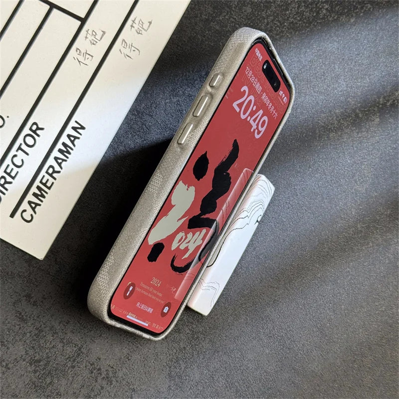 INS Camouflage Leather Wireless charging MagSafe Case for iphone 15 13 14pro 12 15pro 14 pro max Lens protection armor cover