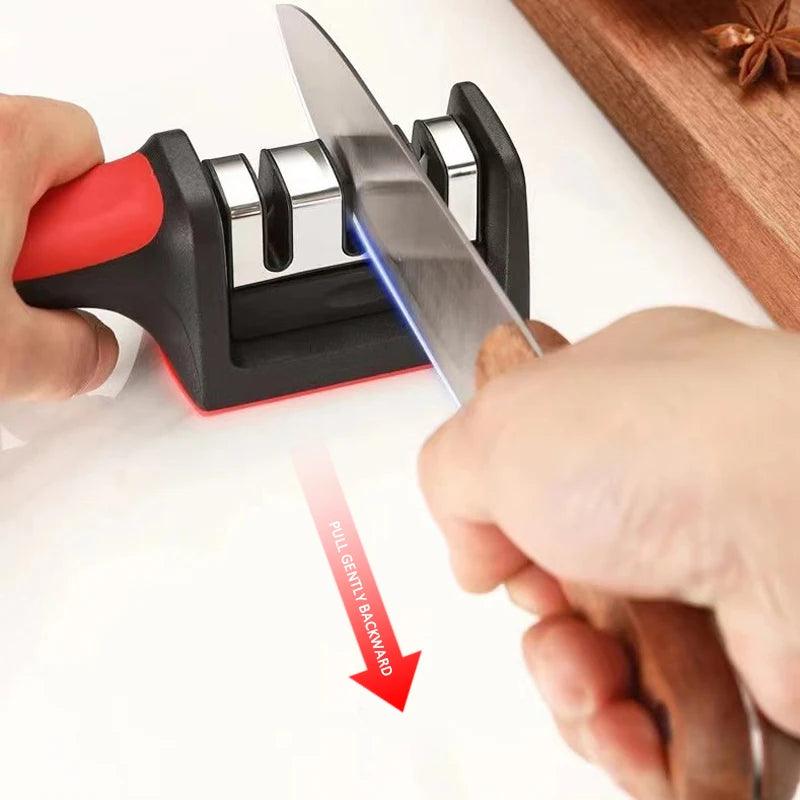 Kitchen 3/4-Segment Knife Sharpener Household Multi-Functional Hand-Held 3/4-Purpose Black Sharpening Stone - E-line.com