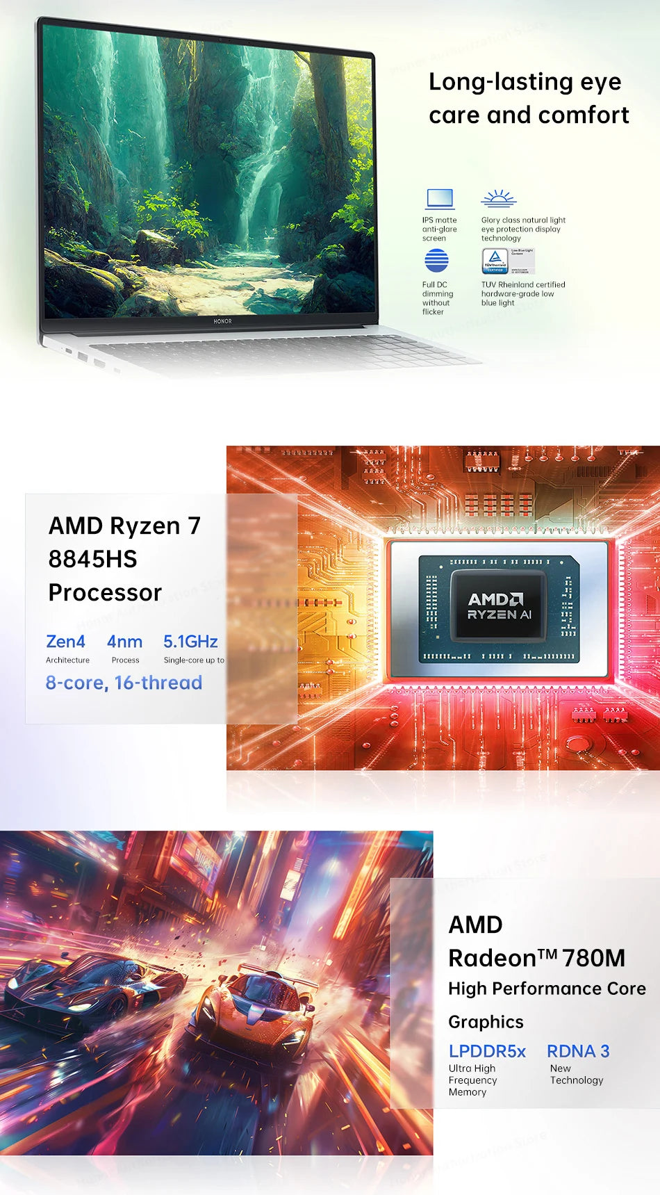 Honor Laptop X16 Plus 2024 Ryzen 7 8845HS,16GB 512GB/32GB 1TB,AMD Radeon™ 780M Notebook SSD IPS 16 Inch